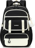 School Backpack for Girls, Laptop Backpack 15.6 Inch Kids Elementary Middle High School Bag Anti Theft Cute College Bookbags for Teens Girls Women Students Casual Travel Daypack,Black Beige