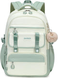 School Backpack for Girls, Laptop Backpack 15.6 Inch Kids Elementary Middle High School Bag Anti Theft Cute College Bookbags for Teens Girls Women Students Casual Travel Daypack,Green Beige