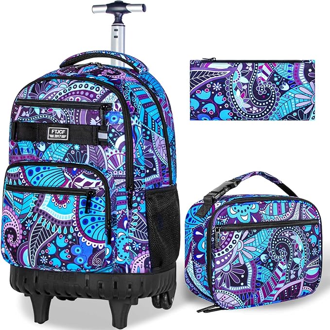 Rolling Backpack for Womens and Mens, Adults Wheeled Bookbag with Lunch Box for Girls and Boys.