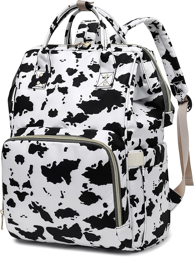 Cow Print Laptop Backpack for Women Men, 15.6 inch College School Backpack Bookbag for Work/School/Travel/Business