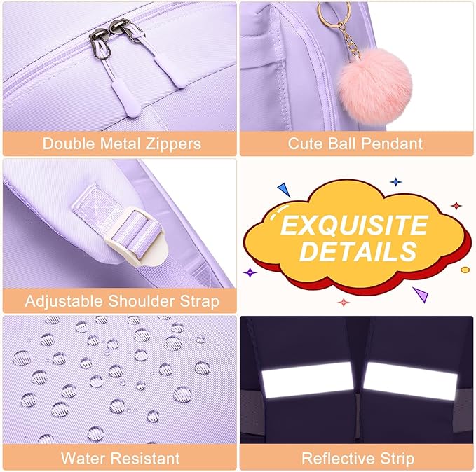 Cute School Backpack for Teen Girls - Multiple Pockets Splash-Proof Book Bag | Girls Student Backpack with Ergonomic Design