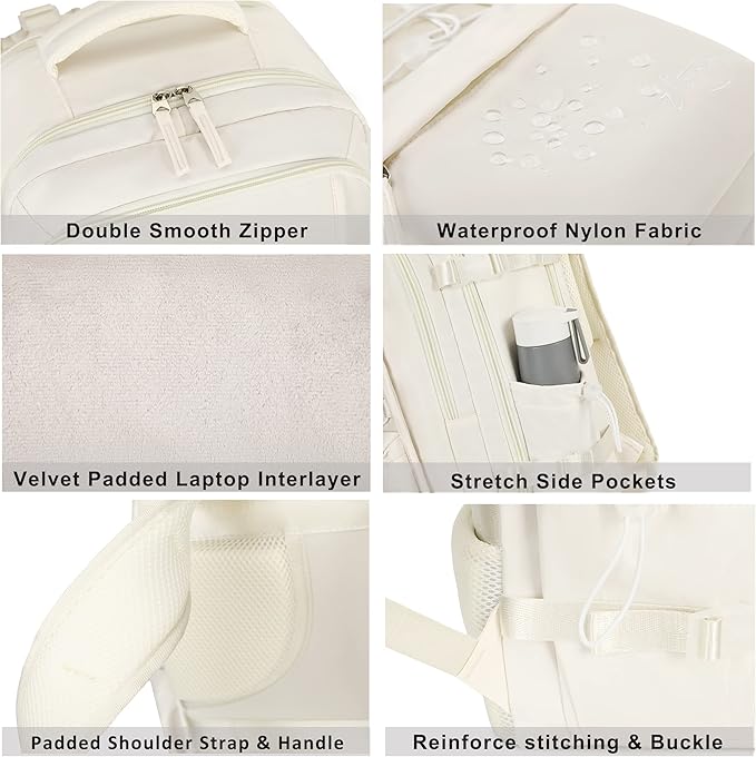 Travel Backpack for Women Men 17 Inch Laptop Backpacks with USB Port Carry on Bag Airline Approved Large College School Bookbags Waterproof Work Business Sport Rucksack Casual Daypack (White)