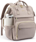 LOVEVOOK Laptop Backpack for Women with Giant Tumbler Holder Pocket,17 inch Waterproof Travel Backpack Purse Computer Laptop Bag,Professional Work College Nurse Teacher Backpack Daypack,Grayish-pink