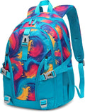 BLUEFAIRY High School Backpack for Girls Boys Middle School Bookbag for Kids Back to School Bag for College with Large Compartment Casual Daypack Mochilas para Niñas Adolescentes 18" Tie Dye Teal
