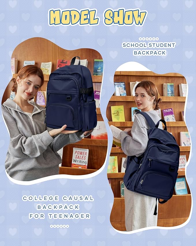 Lightweight Backpack for College & High School Backpack With Lots of Pockets Cute School Bag for Girls Boys, Large Capacity Bookbag for Women Men, Waterproof Teens Casual Daypack Backpack(Dark Blue)