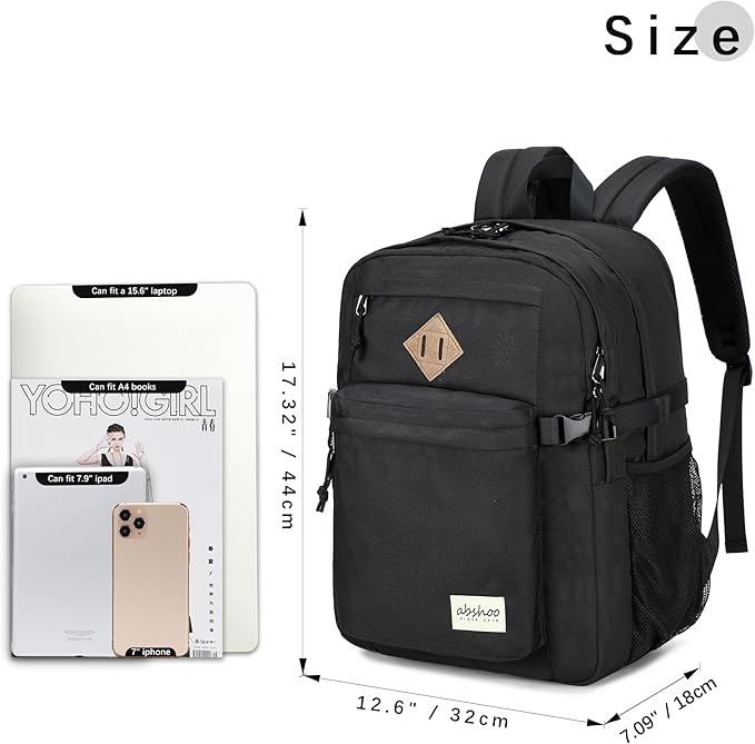 abshoo 32L Backpack for School College Bookbag Middle High School Backpacks Casual Daypack Travel Backpack (Black)