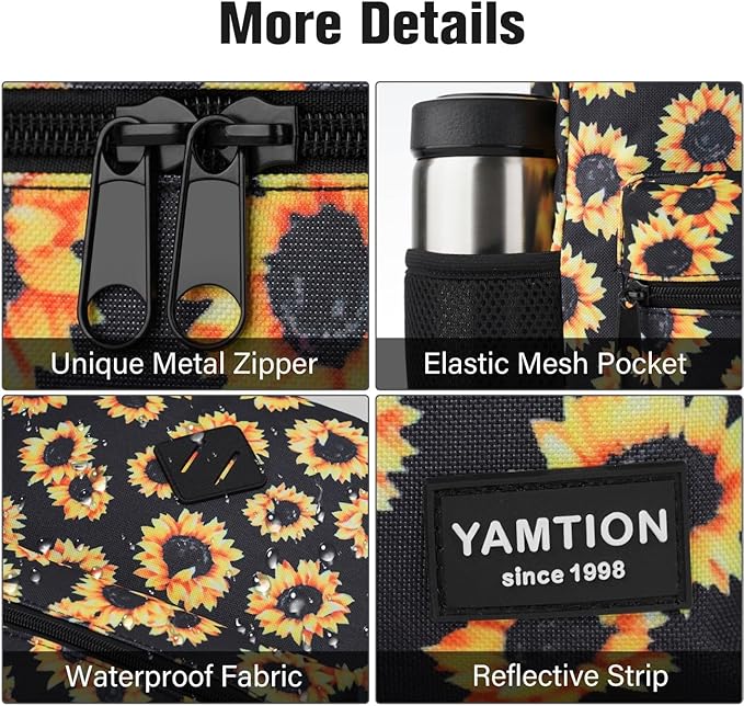 YAMTION School Backpack,Sunflower Bookbag Men and Teen Boy Schoolbag with USB Charging Port for High School College Office Work Travel