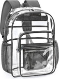 ZORFIN Clear Backpack Heavy Duty for School & Work – 17in Transparent PVC Bag with Large Capacity & Reinforced Straps – See Through Bookbag for Men, Women, Boys & Girls, Workplace Security - Grey