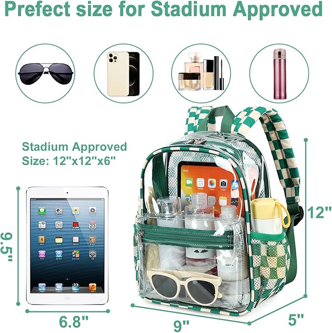 BTOOP Clear Mini Backpack for Stadium Events 12x12x6 Small Transparent Backpacks Plastic See Through Clear Bag for Concerts Work Festival Security Travel