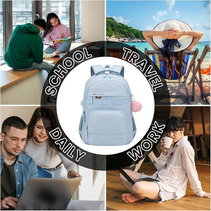 School Backpack for Teen Girls,Book Bag with Laptop Compartment,Laptop Backpack Fits 15.6Inch Notebook for Travel,College Back Pack for Girls Middle and High School,Mochilas Escolares para Niñas,Blue