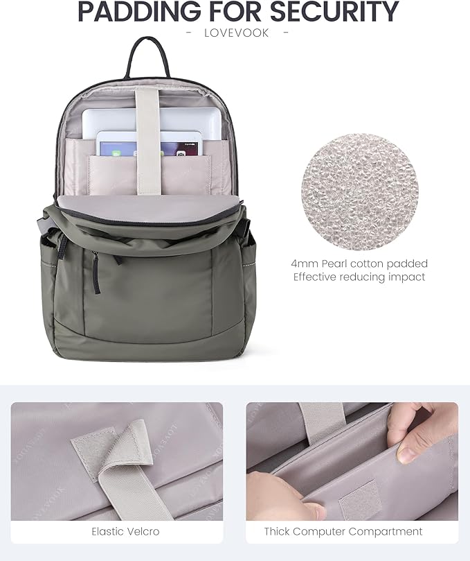 LOVEVOOK 5-Layer 15.6 Inch Laptop Backpack for Women, Work Business Computer Bag, College School Daypack, Travel Personal Item & Casual Purse, Green