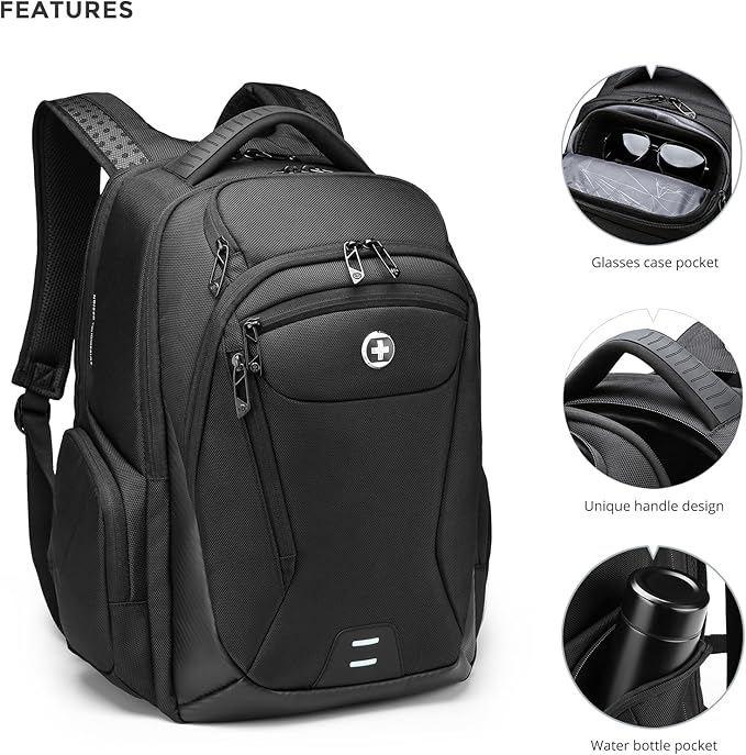 Swissdigital Design Men's Laptop Backpack for College and Business Travel with Integrated USB Charging Port and RFID Protection Fits Laptops up to 15.6 Inch, Black | SD1695-01