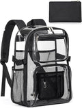 Clear Backpack Heavy Duty, Large TPU Clear Bookbag for Boys Girls Adult, See Through Transparent Back Pack with Multiple Pockets for College Work Casual Security,Black