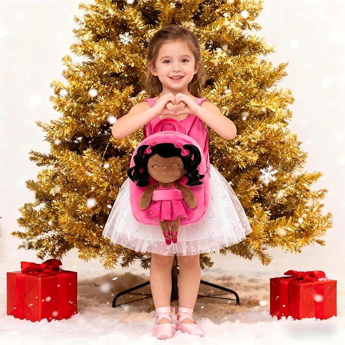 Gloveleya Toddler Backpack for Kids Soft Toys Plush Curly Ballet Girl Doll Rose