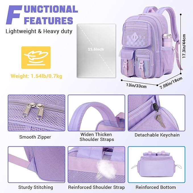 MOONBABY Mesh Backpack for School Heavy Duty See Through Net Bookbag Girls Semi-Transparent Net Back Pack for Beach, Swimming, Sports, Work, Travel (Purple)