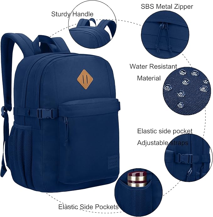 SUPACOOL Casual Backpack For School, Classical Travel Backpack for Men and Women, Bookbag for Boys, Girls and Kids, Laptop Compartment(Blue)