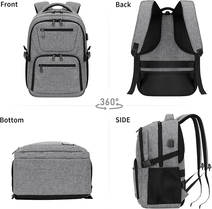 Backpack for Men Women, School Backpack for Boys Girls Teens, Work Business College Backpacks with USB Charging Port, Black Student Bookbag Fits 15.6 Inch Laptop with USB Charging Port, Gifts