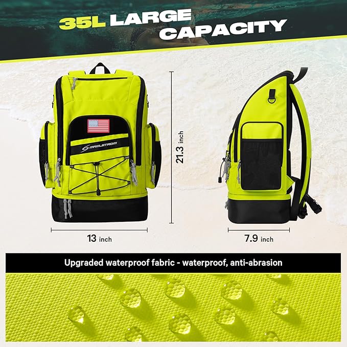 Maelstrom Swim Backpack 35L - Waterproof with Separate Shoe & Wet Compartment for Gym and Sports