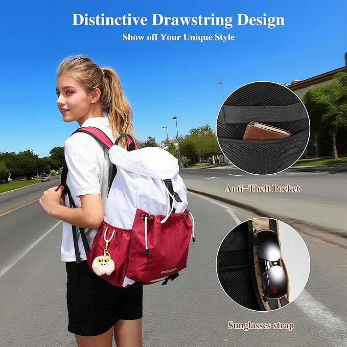 Drawstring Backpack for Teen Girls Boys, Work College Travel 17 Inch Laptop Backpack, Cute Back to School Bookbag, Casual Daypack for Middle High School University Daily Use Gym