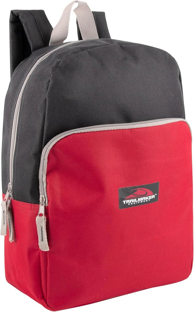 Color Block Backpacks for School Boys and Girls, 15 Inch Two Tone Colorful Small Travel Backpack for Kids (Red)