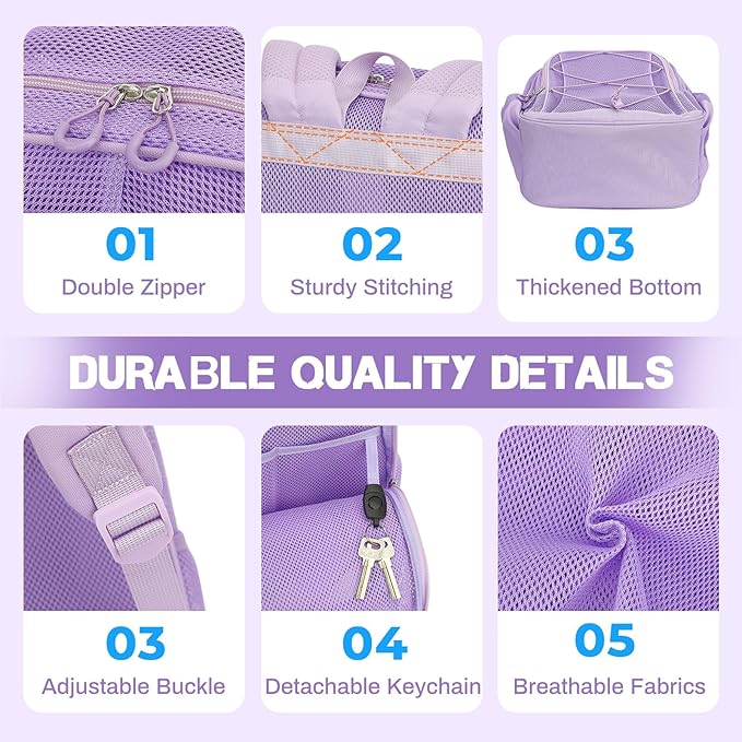 Mesh Backpack, Heavy Duty Mesh Bookbag for Girls Boys Kids, See Through Clear Backpacks, Net Backpack Transparent Breathable for School Beach Swim Travel Outdoor, Purple