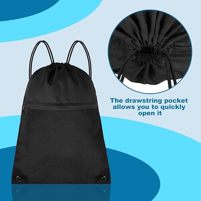 Drawstring Backpack Gym Bag - String Gym Bag for Men & Women, Lightweight Cinch Sports Sackpack for Beach, Travel, Yoga, Swimming, Black