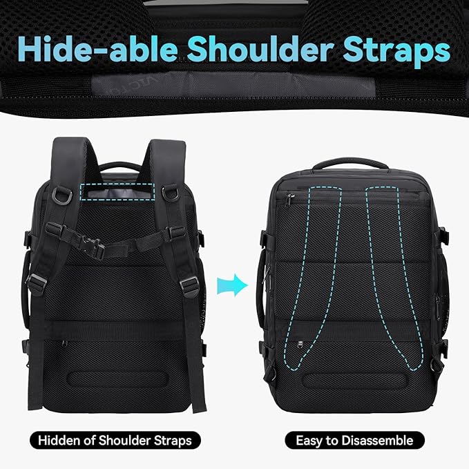 Carry on Travel Backpack for Men Women, Extra Large 40L Flight Approved Expandable Suitcase With USB/Type-C Charging Port, Victoriatourist Water Resistant Luggage Daypack Business Weekender Bag, Black