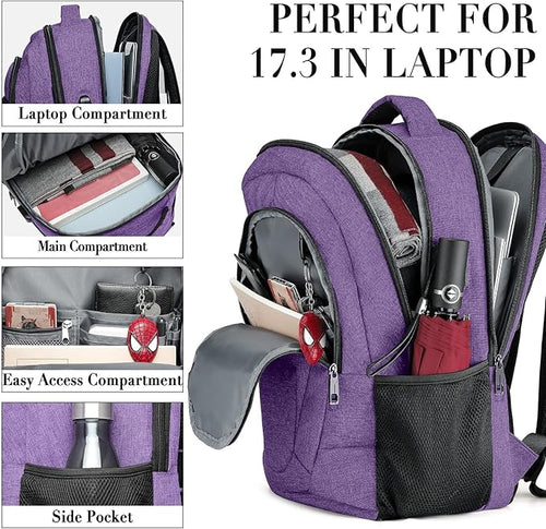 BIKROD Backpack for Women and Men, Extra Large School Backpacks for Teens, Water Resistant Back Pack Fits 17 Inch Laptop, Business Anti Theft Sturdy Computer Bag Gifts, Purple