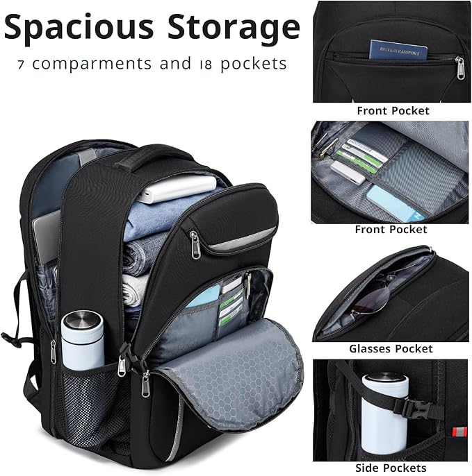 Laptop Backpack for Men, 17 Inch Anti-Theft Travel Backpack with USB Charging Port, Water Resistant College Business Computer Bag, Black, Large