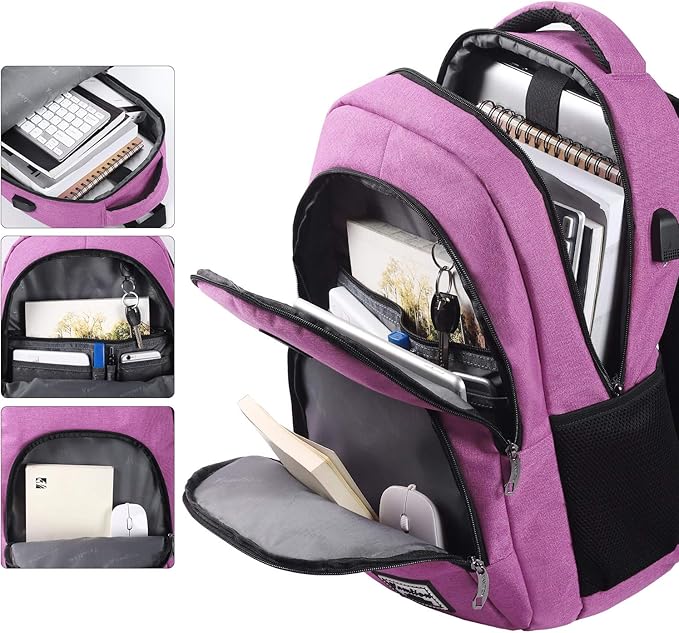 YAMTION Backpack for Women,School Bookbag for Teen Girls College Backpack with USB Charging Port,Pink