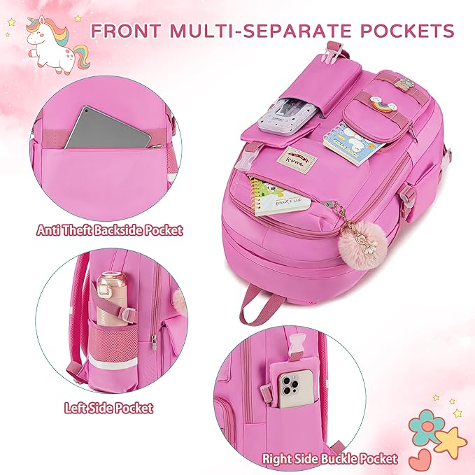 Backpack for girls Laptop Backpacks 15.6 Inch College Cute Bookbag Anti Theft Primary Elementary School Bag Casual Daypack for Teens Girls Women Students （Rose