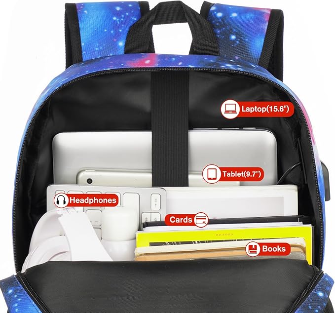 YAMTION Unisex School Backpack,Casual Bookbag Adults and Teens Schoolbag with USB Port for High School College Office Work Travel