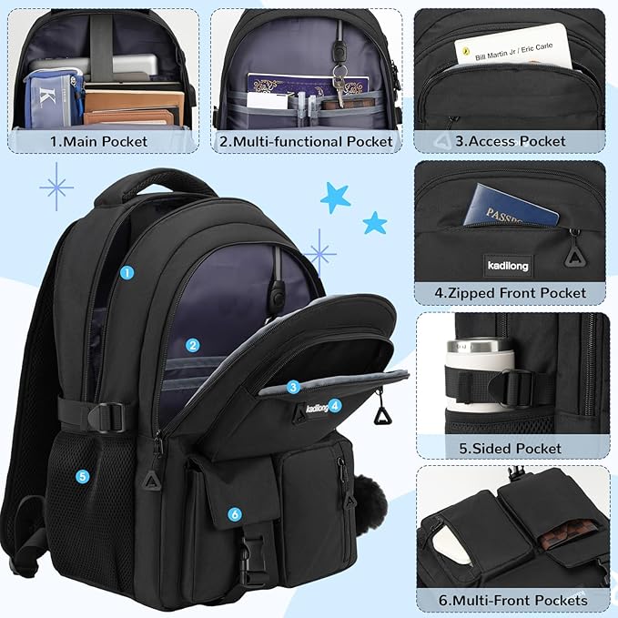 Cute School Backpack for Women,Bookbag Middle High School Bags Teen Girls,Knapsack Back Pack Stuff for College Student,Black