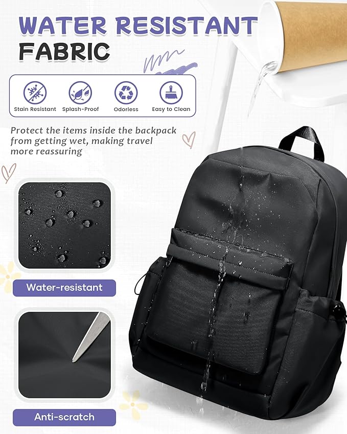 Small Black Backpack for School, High School Book Bag Back Pack for Teens Girls Boys, Lightweight College Backpack Bookbag for Women Men, Simple Casual Daypack Mochilas Escolares para Adolescentes