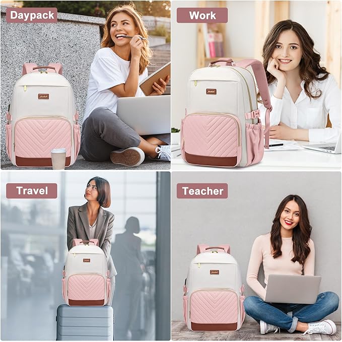 Laptop Backpack for Women Bookbag: 15.6 inch Work Backpacks with Pouch Pocket for Large Capacity Cup & USB Charger College Book Bag Travel Business Nurse Teacher Bookbags Anti-theft Back Pack