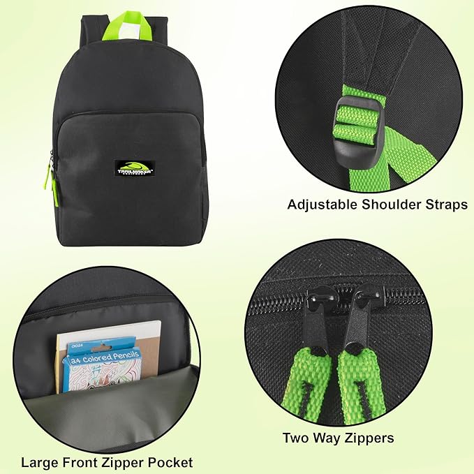 Trail maker Color Block Backpacks for School Boys and Girls, 15 Inch Two Tone Colorful Small Travel Backpack for Kids (Black)