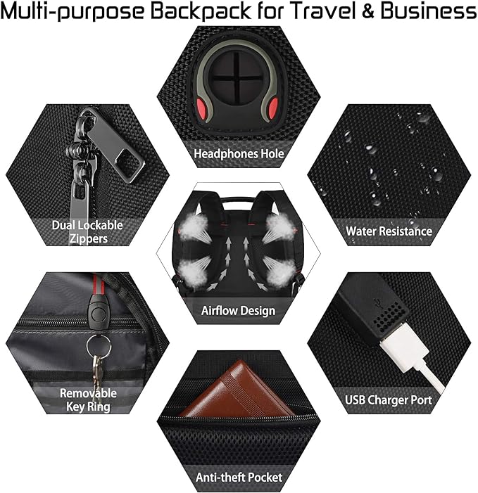 18.4 inch Travel Backpack Men Women, 55-60L Extra Large Laptop Backpack RFID Anti Theft TSA Friendly Flight Approved Backpacks, Water Resistant College School Heavy Duty With USB Charging Port, Purple