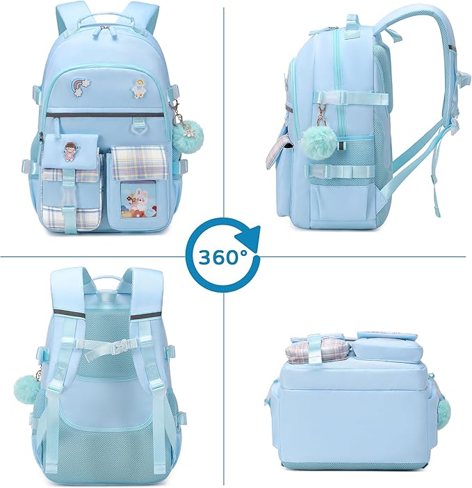 Backpack for Girls, 15.6 Inch Laptop School Bag Kids Kindergarten Elementary College Backpacks Large Bookbags for Teen Girl Women Students Casual Travel Daypacks (Blue)