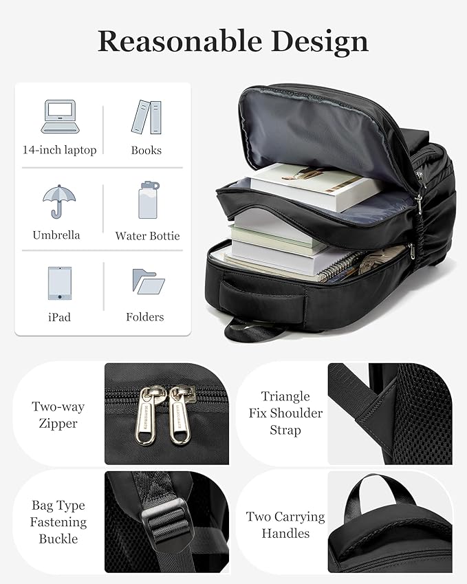Cute High School Backpack for Women Men, Large Capacity Middle School Bag, Lightweight Bookbag for Teens Boys Girls, Waterproof College Backpack with lots of Pockets, Black