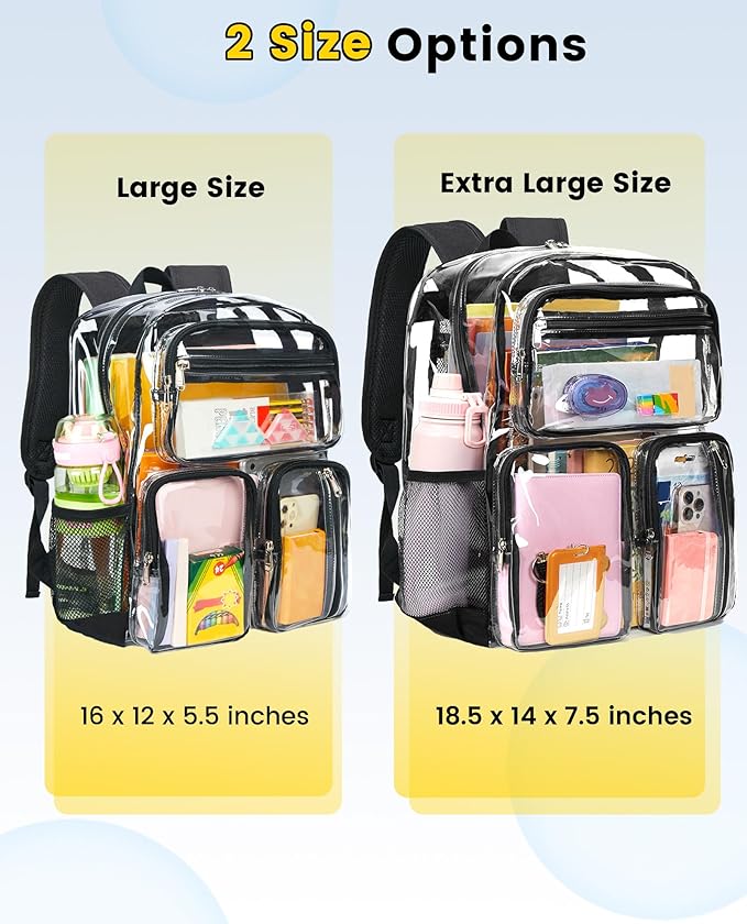 Vorspack Clear Backpack Heavy Duty - Extra Large Clear Bookbag Transparent See Through Backpacks for College Work Festival - Black