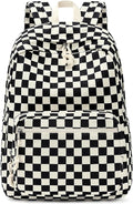 mibasies School Backpack for Girls with Laptop Sleeve: 18IN Large Capacity Corduroy Bookbag for Primary Middle School/College, Travel Daypack for Teens Women - Black Checkered