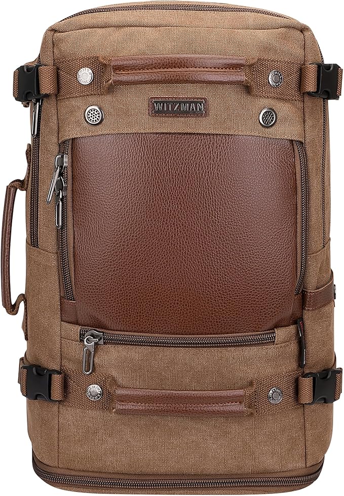 WITZMAN Travel Backpack for Men Women Carry on Luggage Backpack Canvas Rucksack Duffel bag with Shoe Compartment（A2020 Brown）