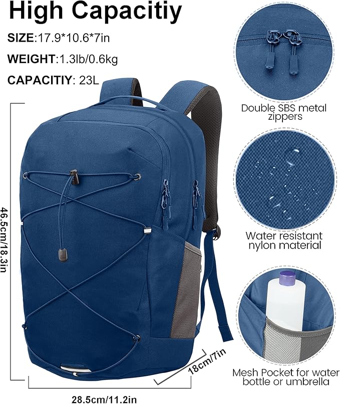 KEOFID Casual Backpack for Men and Women, Hiking Backpack for Travel, Black Daypacks for Sports, College, Water Resistant(Blue)