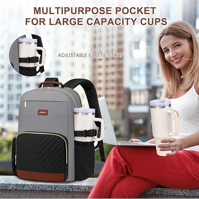Laptop Backpack for Women Bookbag: 17 inch Work Backpacks with Pouch Pocket for Large Capacity Cup & USB Charger College Book Bag Travel Business Nurse Teacher Bookbags Anti-theft Back Pack