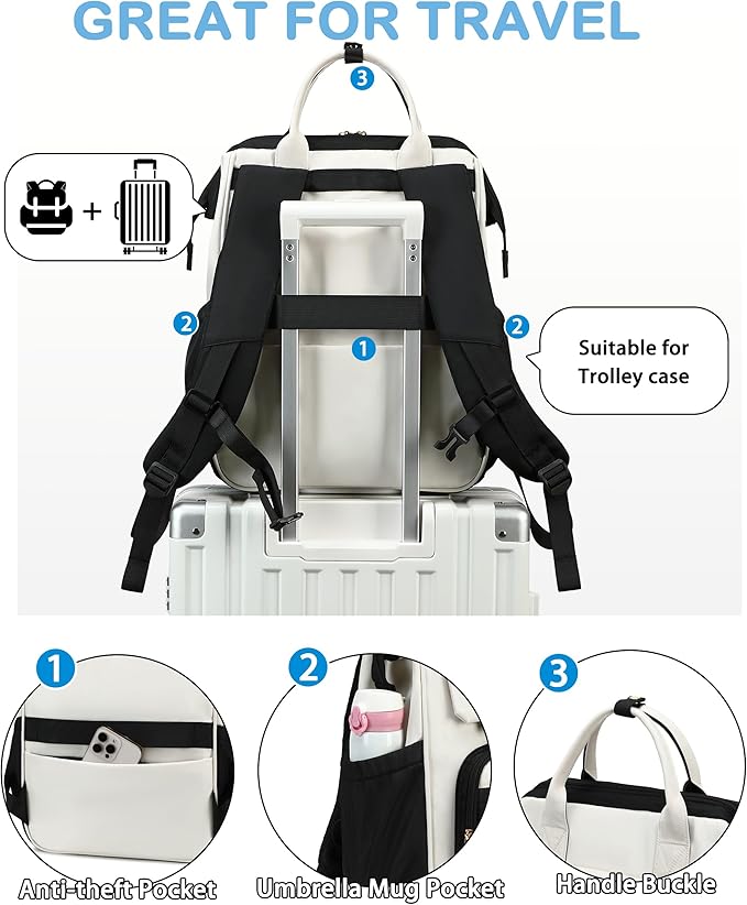 Hidds Laptop Backpack for Women 15.6 In Work Business Computer Bag School College Backpacks Commuter Back Pack Purse Girls Nursing Bookbag Womens Anti Theft Travel Daypack with USB Port - Black Beige