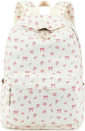 BTOOP School Backpack for Girls Teens Large Corduroy Bookbag Lightweight 15.6 inch Laptop Bag for Women Casual High School College (Pink Bow Floral)