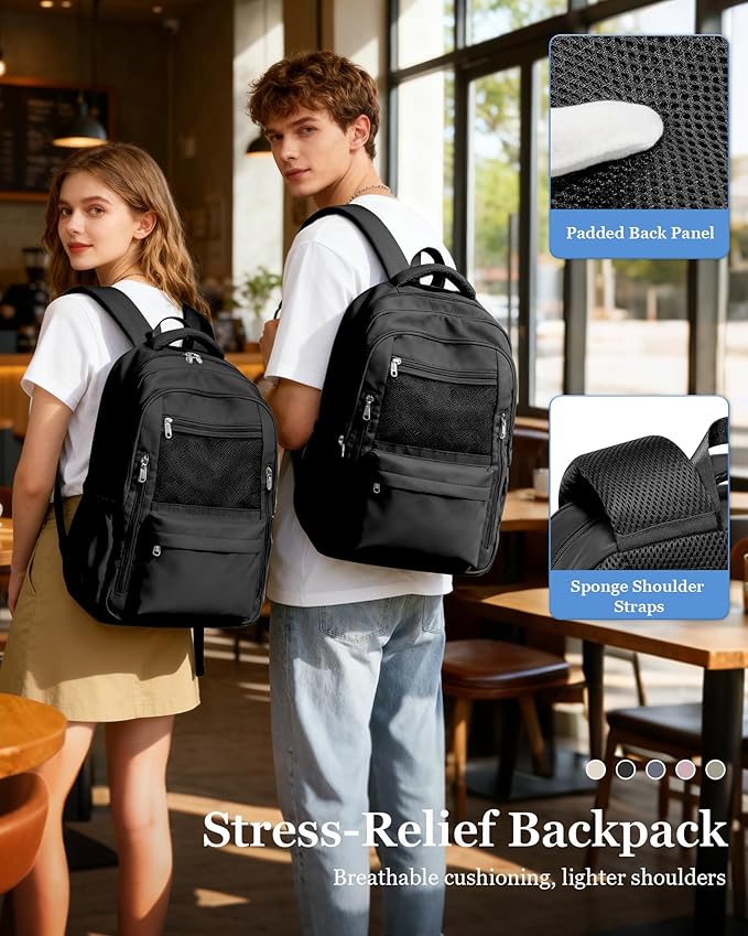Cute High School Backpack for Women Men, Large Capacity Middle School Bag, Lightweight Bookbag for Teens Boys Girls, Waterproof College Backpack with lots of Pockets, Black