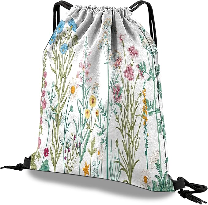 Drawstring Backpack Draw String Bag Waterproof for Sports Gym Beach Travel Cute Aesthetic Sackpack Men Women (13"×17")-Blue Flower