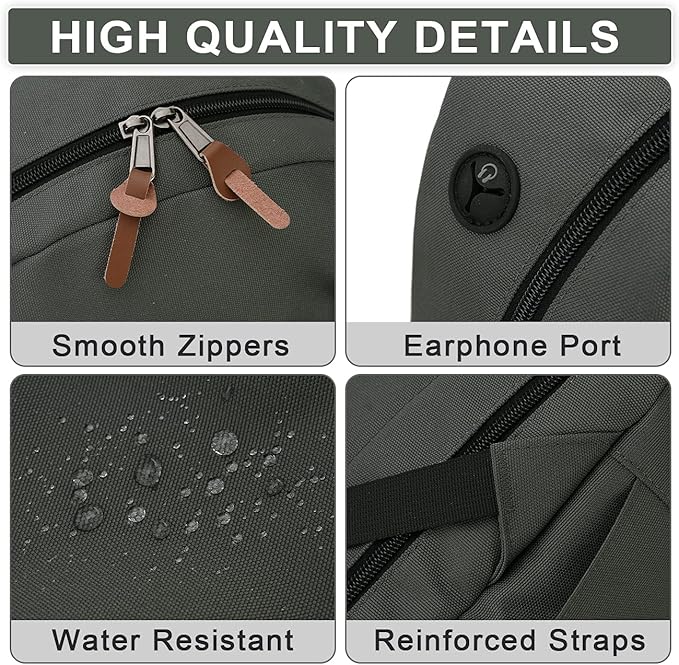 RAVUO School Backpack for Men Women, Water Resistant 15.6 inch Laptop Bag College Bookbag Casual Daypack Travel Rucksack
