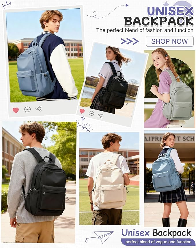 Small Black Backpack for School, High School Book Bag Back Pack for Teens Girls Boys, Lightweight College Backpack Bookbag for Women Men, Simple Casual Daypack Mochilas Escolares para Adolescentes